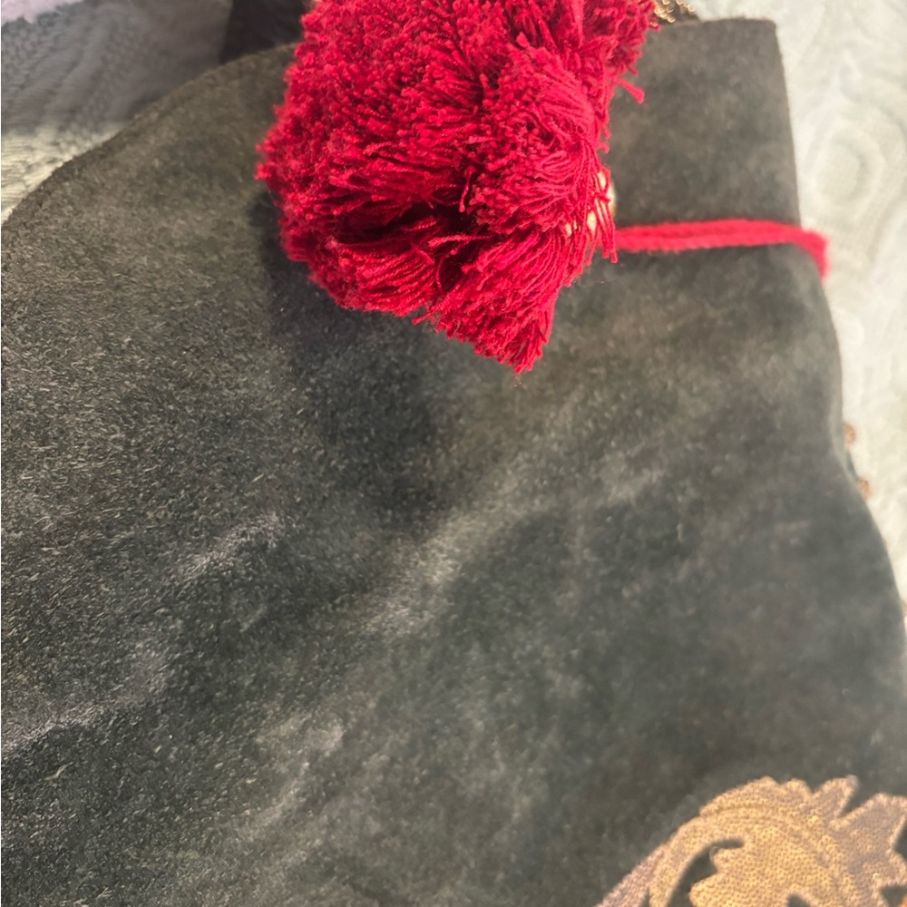Vintage Carlos Falchi Black and Red Crest purse with purple suede interior flap - Picture 3 of 13